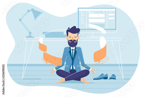 Businessman in working balance of zen