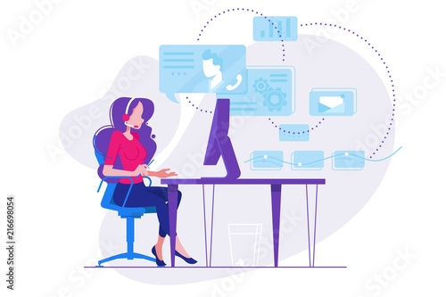 Girl telephone consultant in workplace
