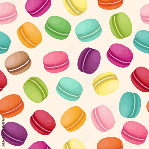 vector seamless background with colored french macarons with different flavors
