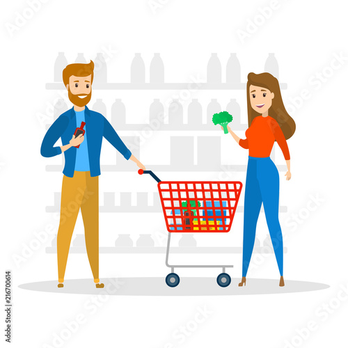 Young couple in supermarket