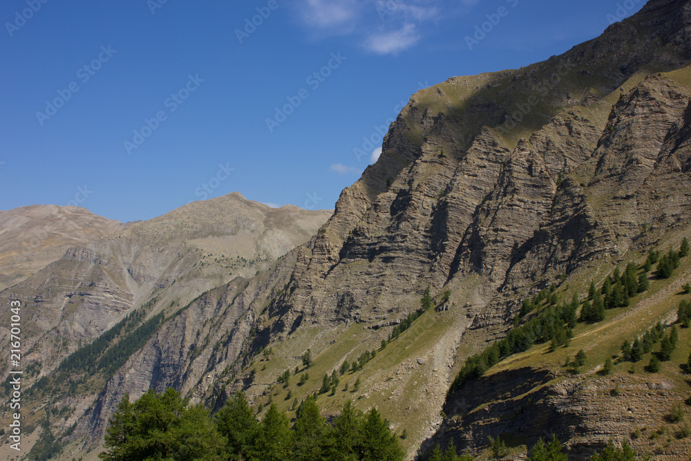 Mountain panorama and barren Landscape french alps