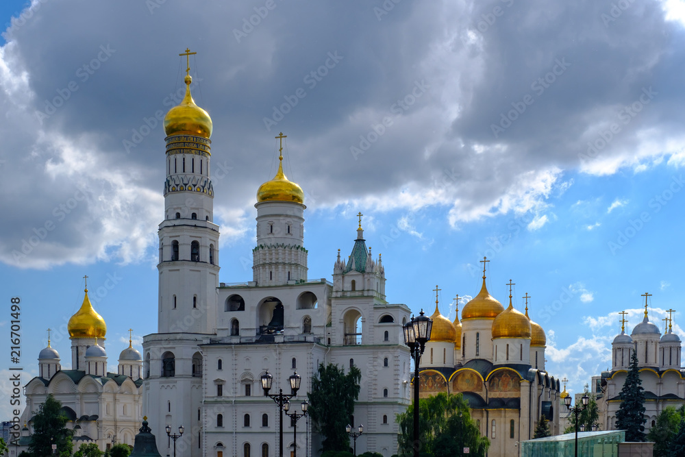 Landscape with panoramic view on domes of cathedrals Moscow Kremlin.