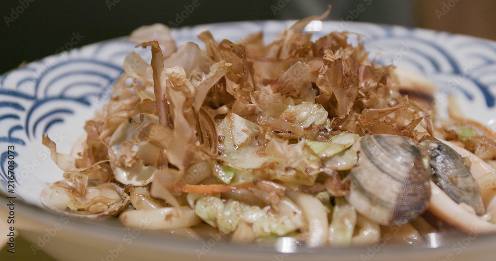 Japanese fried udon in restaurant Japanese fried udon in restaurant