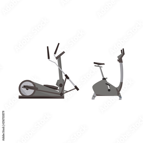Eleptic simulator  and exercise bike  on a white background.