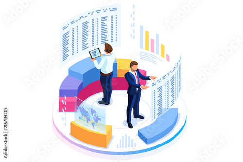 Vr, virtual augmented reality and futuristic banking concept with characters. Gadget of the future, smartphone tech for payment. Flat Isometric character vector illustration.