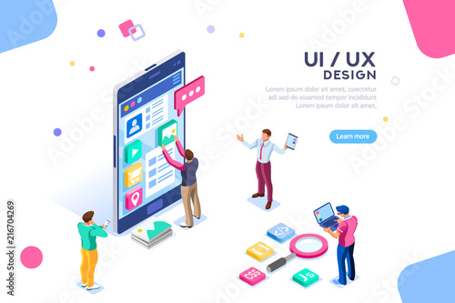 Vr, virtual augmented reality and futuristic banking concept with characters. Gadget of the future, smartphone tech for payment. Flat Isometric character vector illustration.