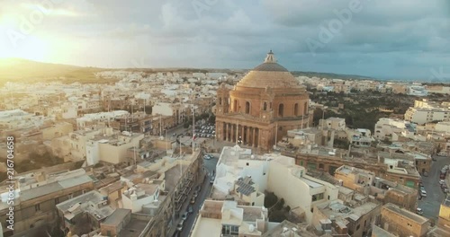 Aerial Shot Moving towards a Dome in a small Village