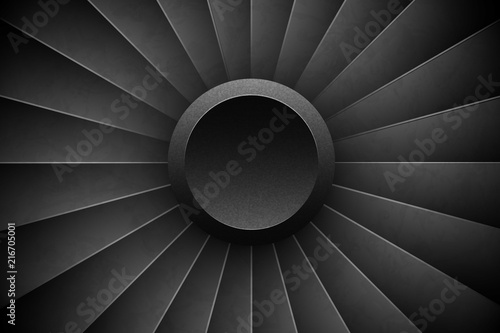Jet Engine Turbine horizontal background. Detailed Airplane Motor Front View. Vector illustration aircraft turbo Fan of plane, machinery power.