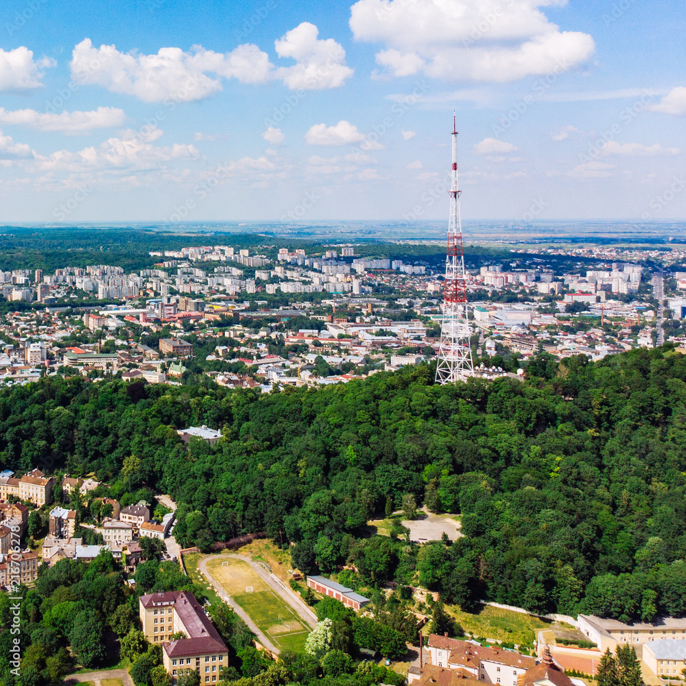 Fototapeta premium aerial view of old european city in summer time