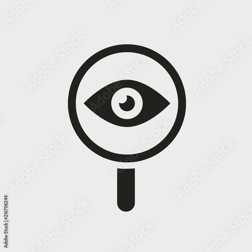 Find icon. Eye with magnifier Glyph icon solid style.