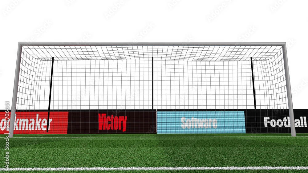 Fototapeta premium Empty soccer goal with grass. 3D render
