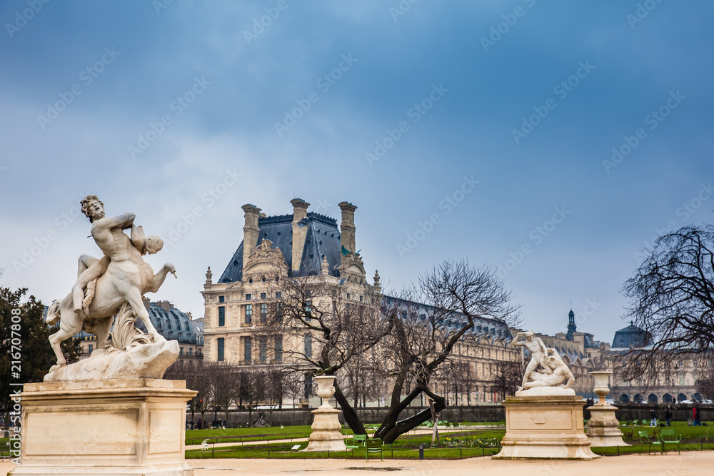 PARIS, FRANCE - MARCH, 2018: The Louvre Museum in a freezing winter day day just before spring