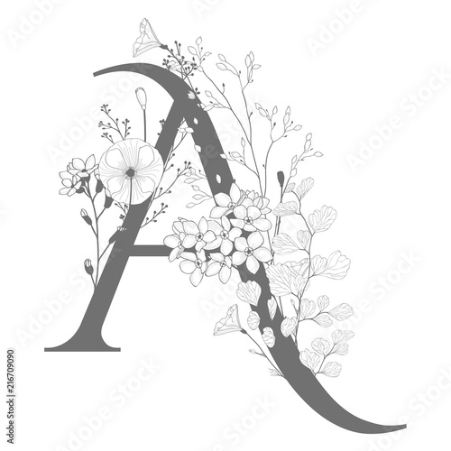 Vector Hand Drawn floral A monogram and logo
