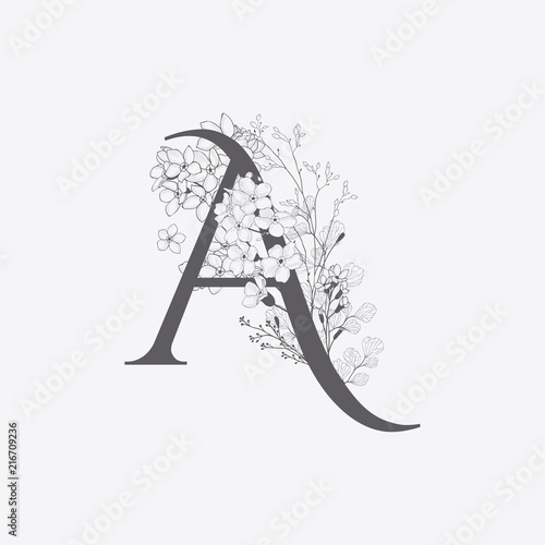 Vector Hand Drawn floral A monogram and logo