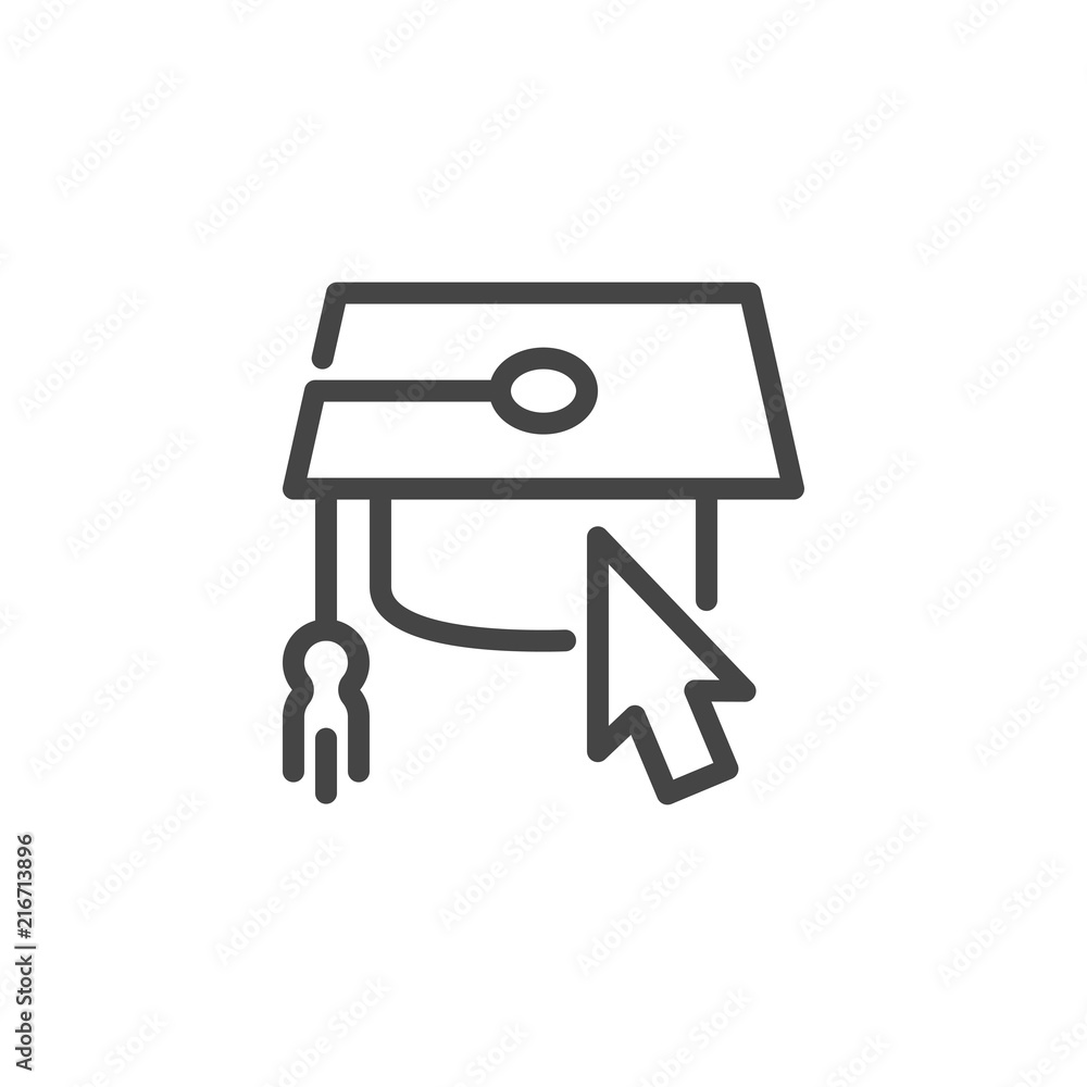 Graduation cap and cursor icon. Web graphic icon for thematic training  sites and mobile app interfaces, game element. Computer mouse pointer.  Directory label. Vector illustration isolated Stock Vector | Adobe Stock