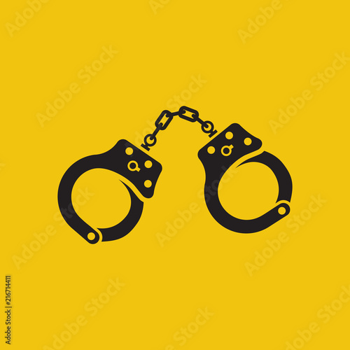 Handcuffs icon black silhouette. Vector illustration. Flat design style. Arrest symbol. Punishment for crime. Law justice.