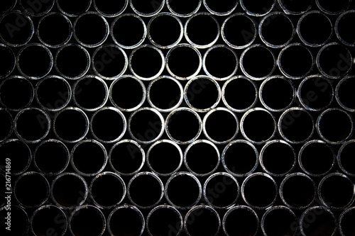 Pattern of a lot of industrial metal steel tube pipes for leading processing cutting welding and other work