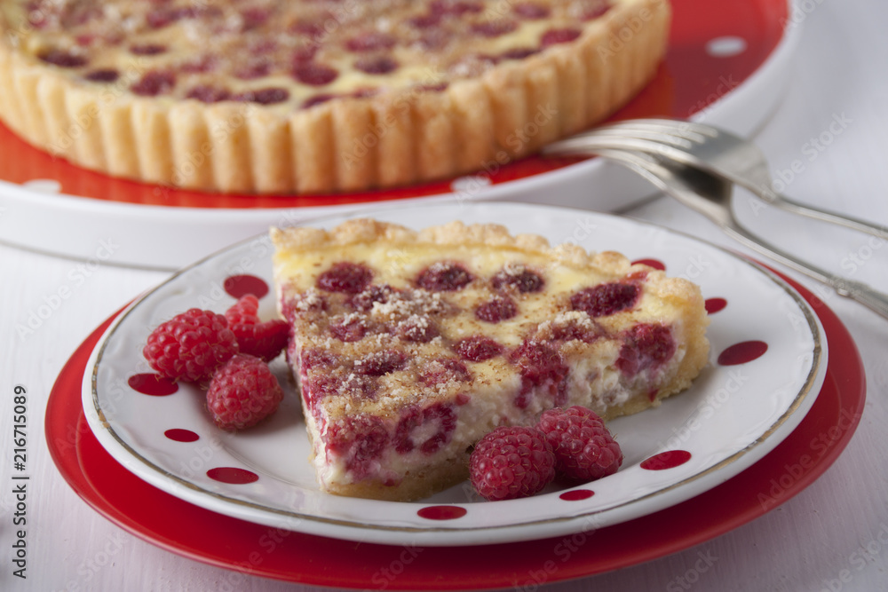 Sand cake with curd filling and raspberries Sand cake with curd filling and raspberries