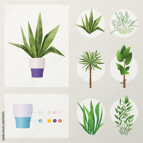Set of plants. Cartoon vector illustration. Green home. 