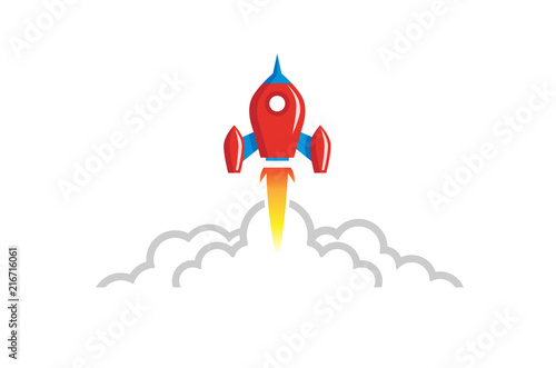 Creative Red Rocket Gray Cloud Smoke Logo Design Illustration
