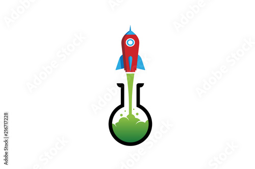 Creative Red Rocket Green Beaker Logo Design Illustration