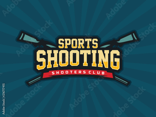 Modern professional vector emblem shooting for shooters club in blue theme