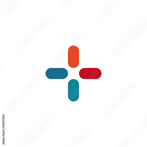 Cross colorful icon, isolated abstract plus symbol, pharmacy modern logo, geometric design shape, add abstract sign, vector illustration on white background.