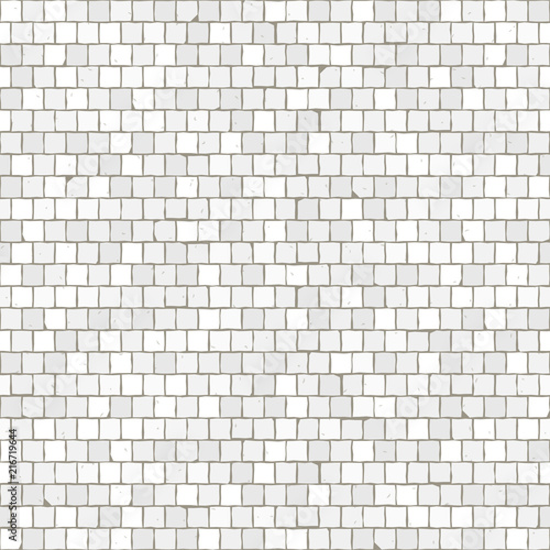 Seamless mosaic floor pattern. White pavement stone tiles. Geometric mediterranean texture.