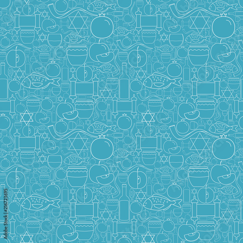 Rosh Hashanah holiday flat design white thin line icons seamless pattern