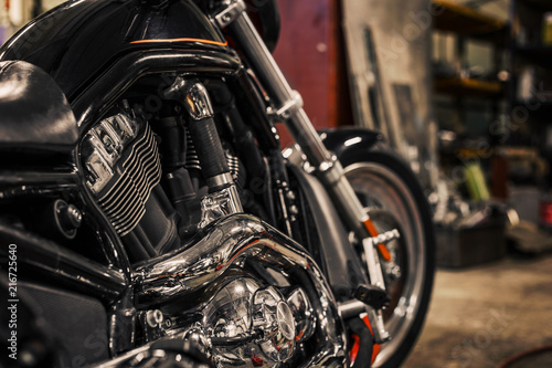 Motorcycle motor details engine. Closeup of chromed motorcycle engine.  Motorcycle engine engine exhaust pipes © svetlichniy_igor