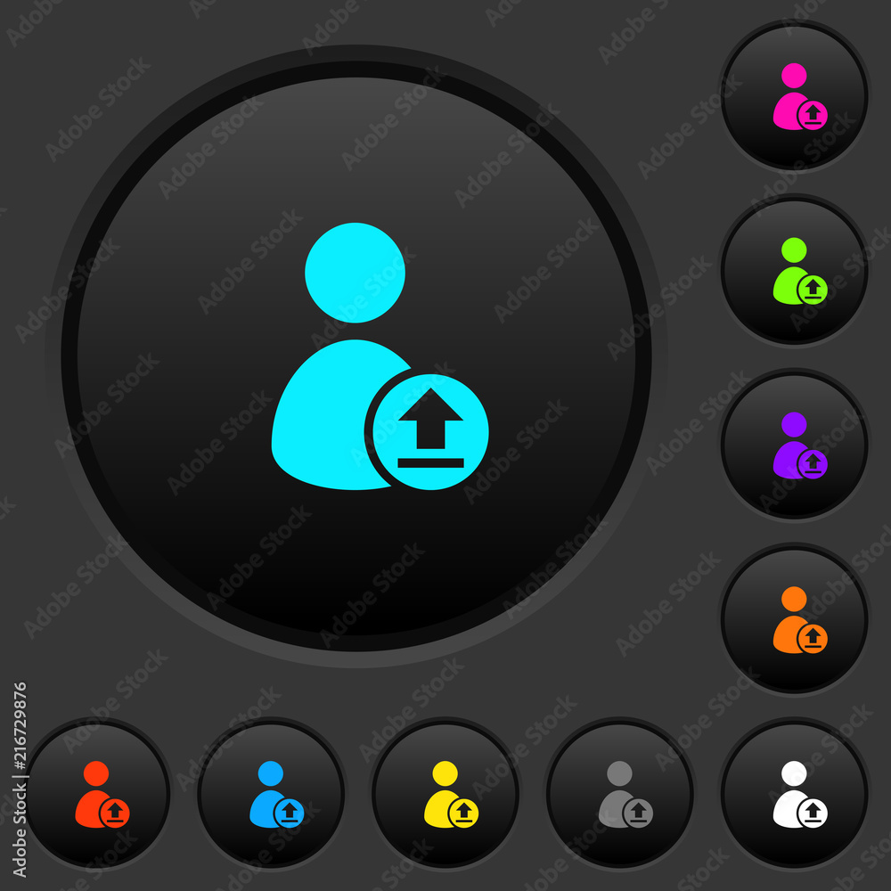 Upload user account dark push buttons with color icons