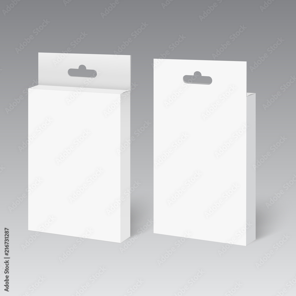 White Product Package Box With Hang Slot. Mock Up. Vector White Product Package Box With Hang Slot. Mock Up. Vector