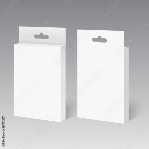 White Product Package Box With Hang Slot. Mock Up. Vector