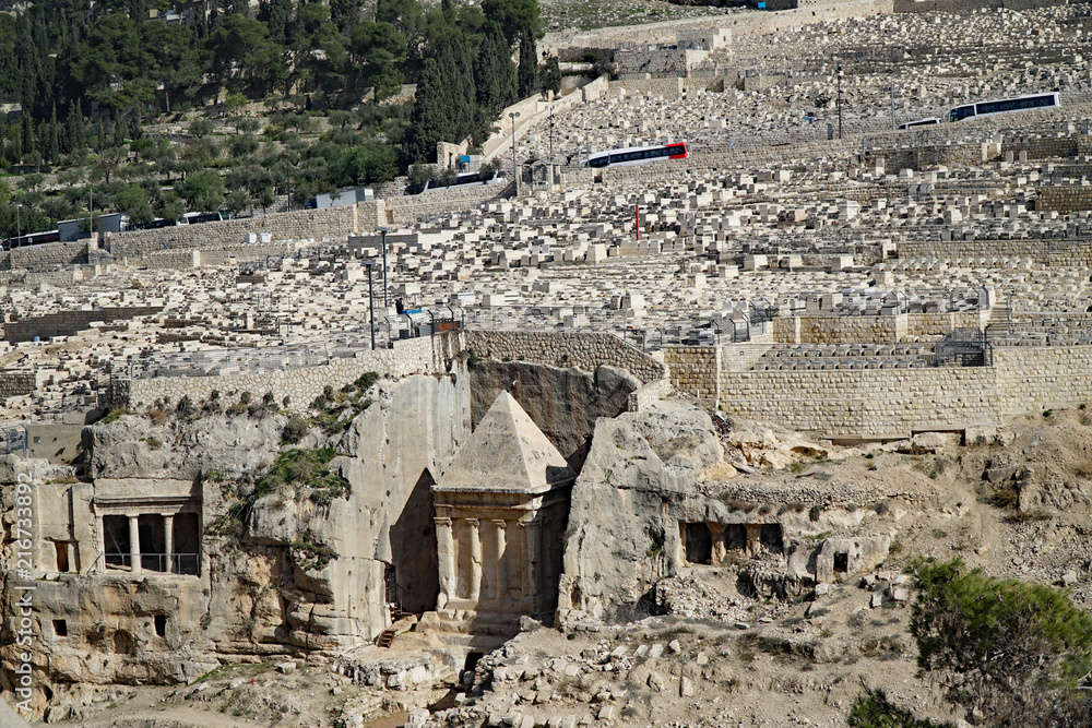 Jerusalem, Mount of Olives with ancient cemetery and rock cut tombs
