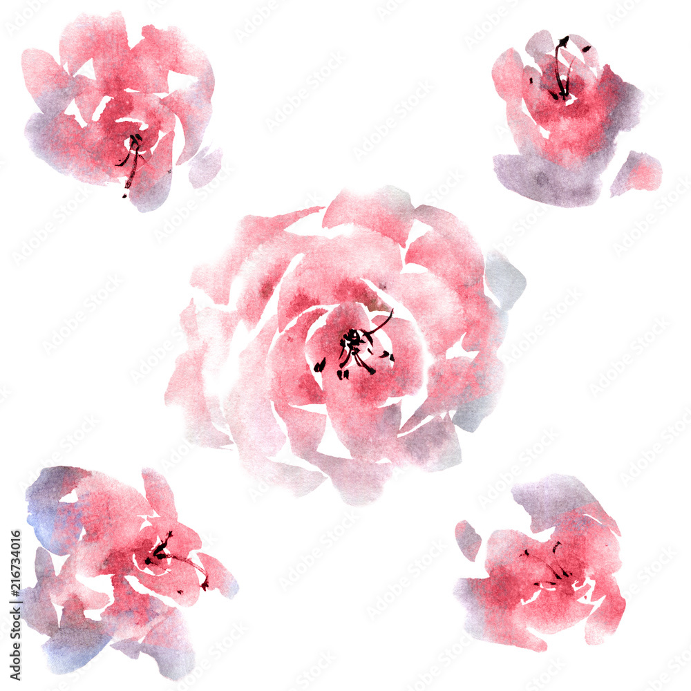 Naklejka Różowe róże ustawione