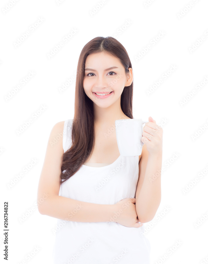 Beautiful portrait asian woman smiling and drinking water glass with fresh diet, beauty girl thirsty and charming holding beverage with healthy isolated on white background, health concept. Beautiful portrait asian woman smiling and drinking water glass with fresh diet, beauty girl thirsty and charming holding beverage with healthy isolated on white background, health concept.