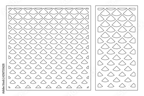 Decorative card set for cutting laser or plotter. Diagonal square pattern panel. Laser cut. Ratio 1:1; 1:2. Vector illustration.
