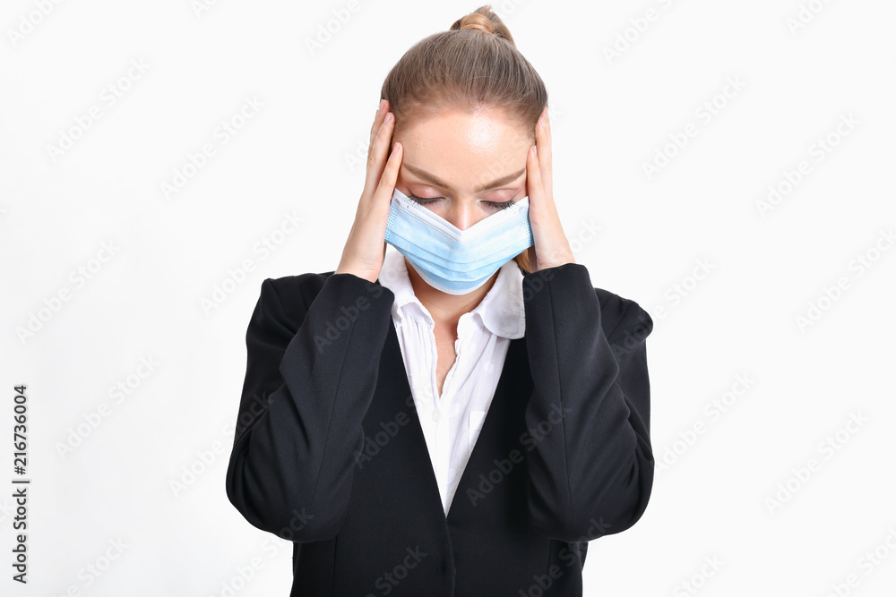 Business concept. Young businesswoman is very sick. Business concept. Young businesswoman is very sick.