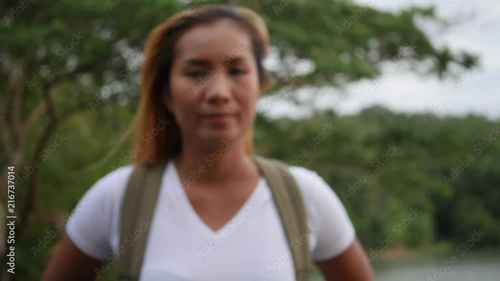 Portrait of woman traveler smiling in the nature Portrait of woman traveler smiling in the nature