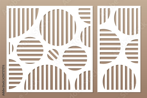 Decorative card set for cutting laser or plotter.  geometric art circle pattern panel. Laser cut. Ratio 1:2, 1:1. Vector illustration.