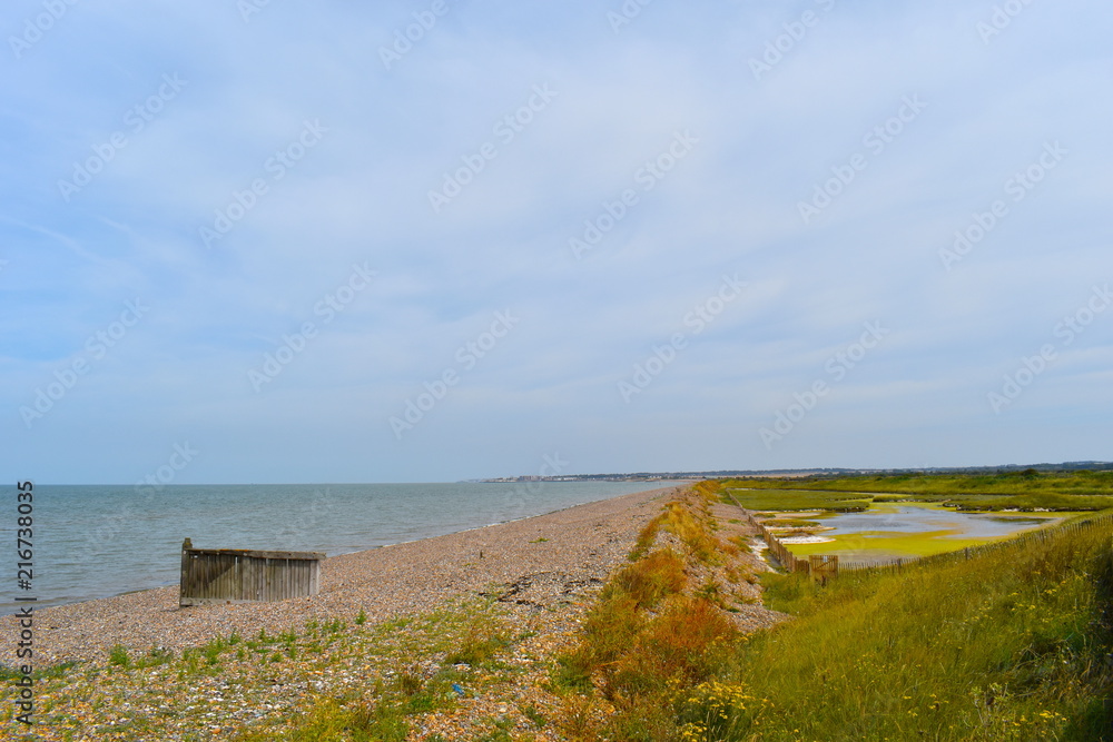 British seaside in summer. Minnis Bay. Birchington, Kent, UK, August, 2018 British seaside in summer. Minnis Bay. Birchington, Kent, UK, August, 2018
