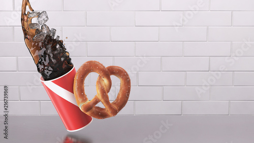 Pretzel and Soda Collide on Concession Stand