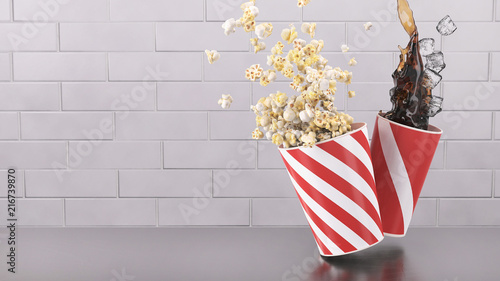 Popcorn and Soda Collide on Concession Stand