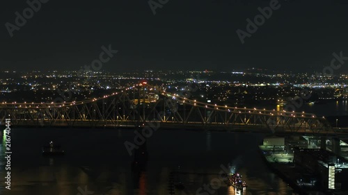 Wallpaper Mural Night aerial drone video of the Crescent City Connection New Orleans over Mississippi River Torontodigital.ca