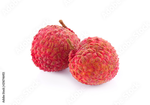 lychee with leaf isolated on white background.