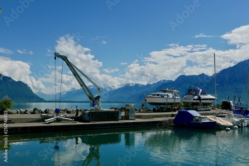 Lake Geneva crane on pier