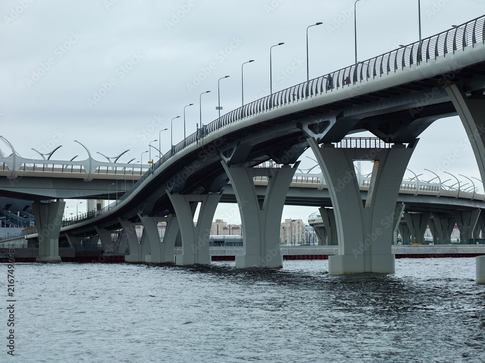 View of two crossing bridges