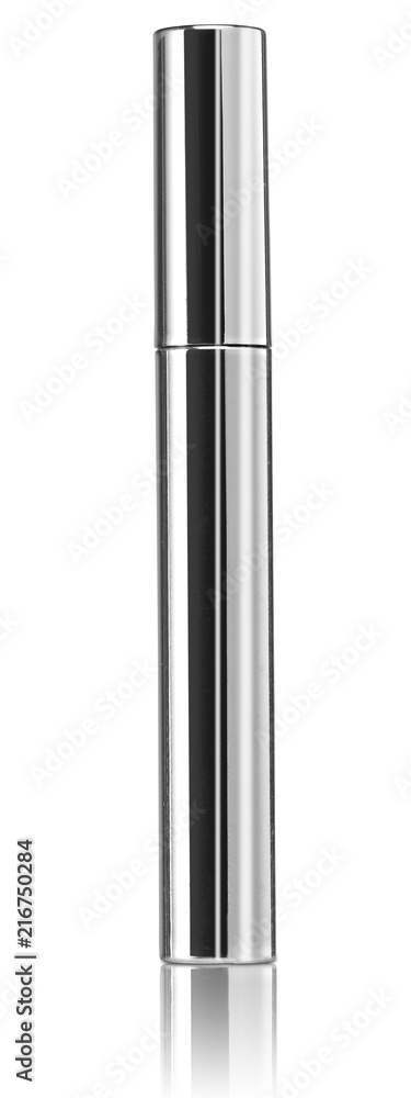 Luxury mascara brush silver package with eyelash applicator over white Luxury mascara brush silver package with eyelash applicator over white