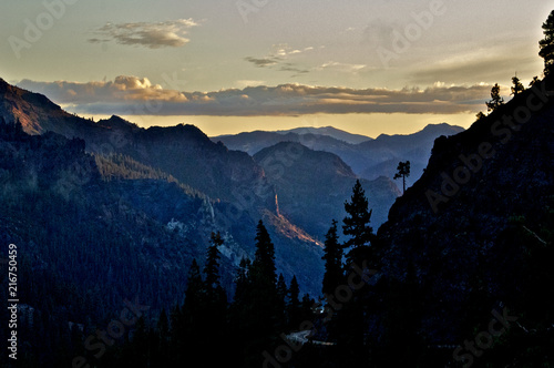 Morning Light hits deep canyon wall along Highway 4 Ebbetts Pass, California  photo