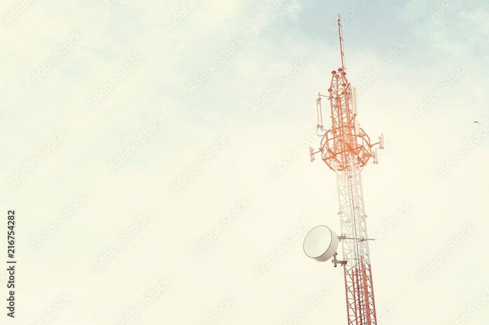 Broadcast pole and Telephone transceiver with blue sky, Public loudspeakers broadcast Broadcast pole and Telephone transceiver with blue sky, Public loudspeakers broadcast
